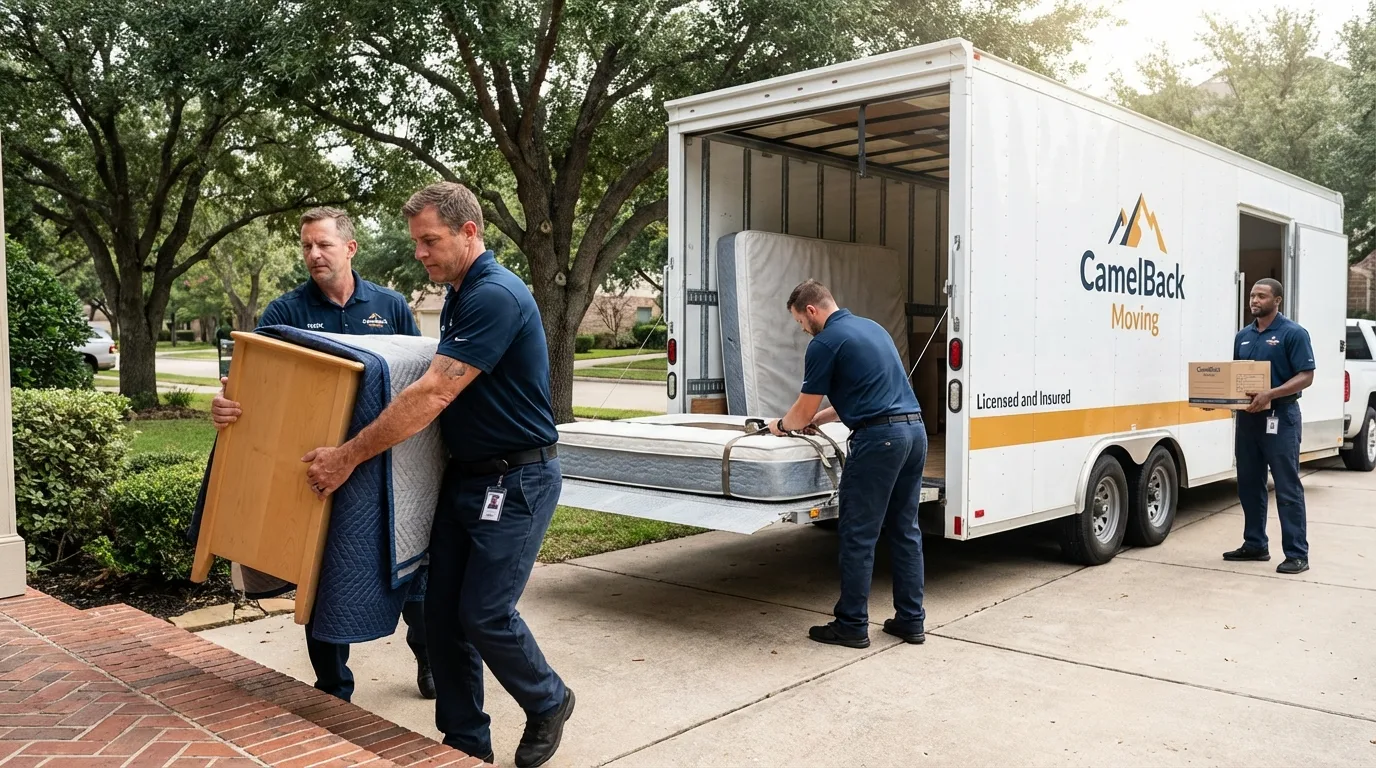 Crew loading residential truck for cross-state move from Leominster, MA
