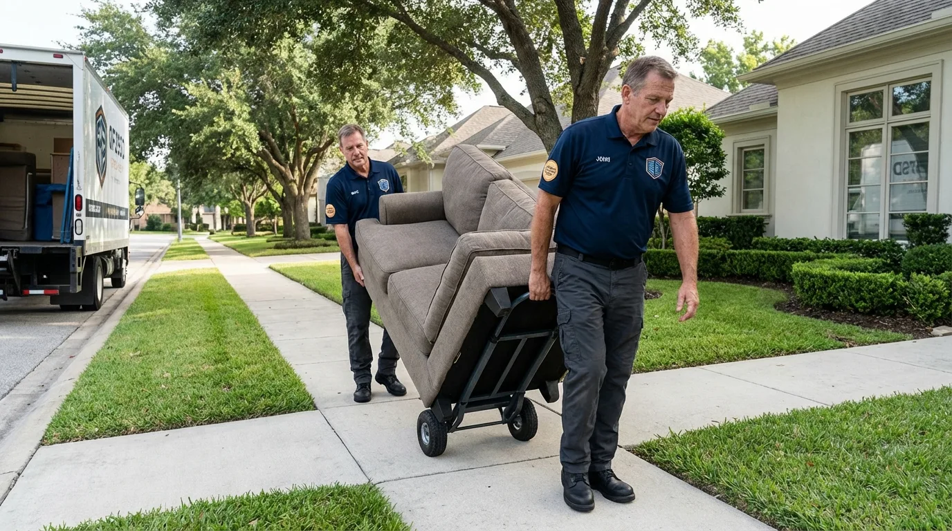 Local residential moving crew loading furniture in Leominster, MA